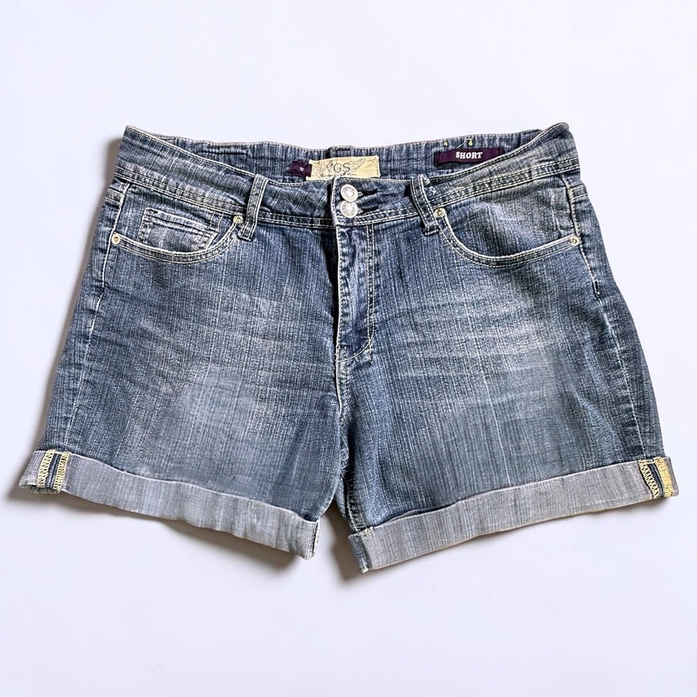 VGS Denim Women 10 Blue Jean Shorts Cuffed Embroidered Studded Pockets S9075A